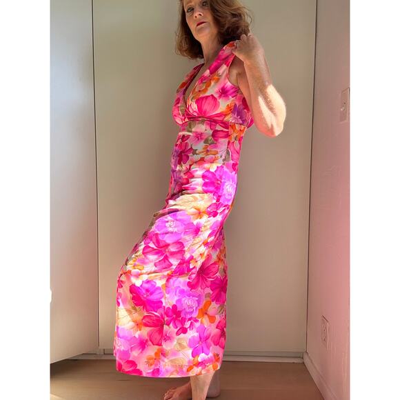 Vintage Womens Dress Hawaiian Size S/4-6 by Andrade made in Hawaii Pink Maxi - Picture 8 of 11